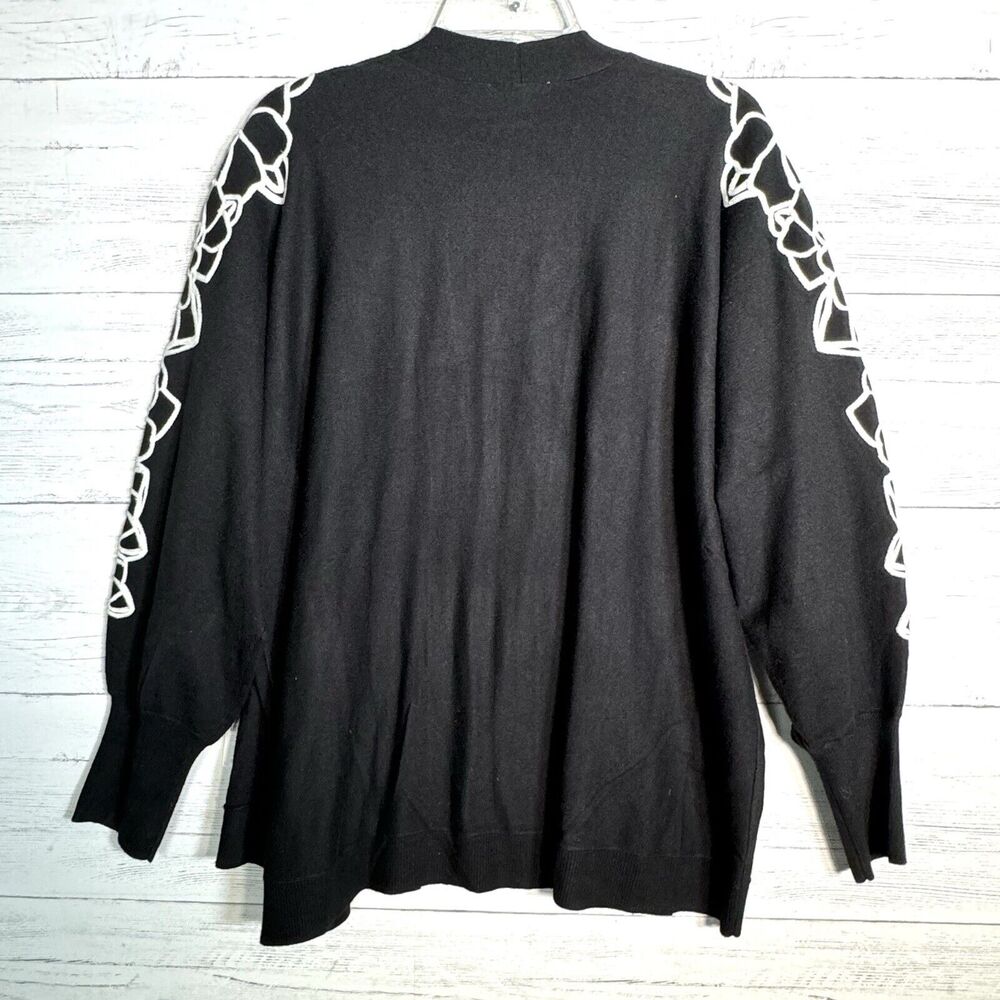 NEW Chicos Black Open Cardigan Sweater Embroidered Sleeves Sz XL Cashmere Blend - Picture 3 of 7